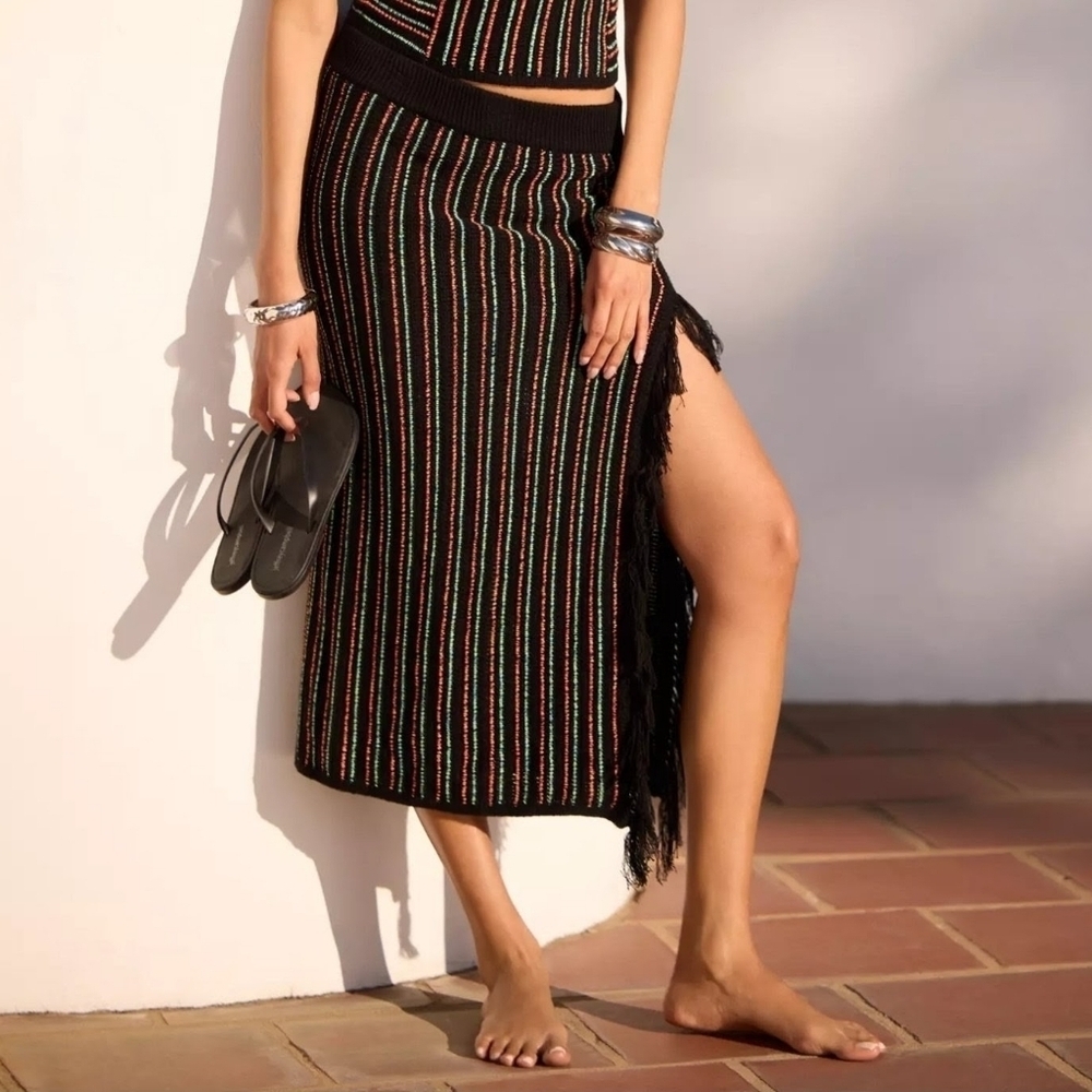 Celandine by Anthropologie Knit Tube Midi Skirt, BLACK MOTIF